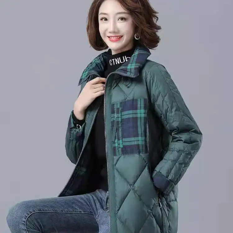 

Белая женская удлиненная куртка-пуховик в клетку, модная верхняя одежда, новая зимняя модель в корейском стиле, для повседневной носки, ветрозащитная, из полиэстера.