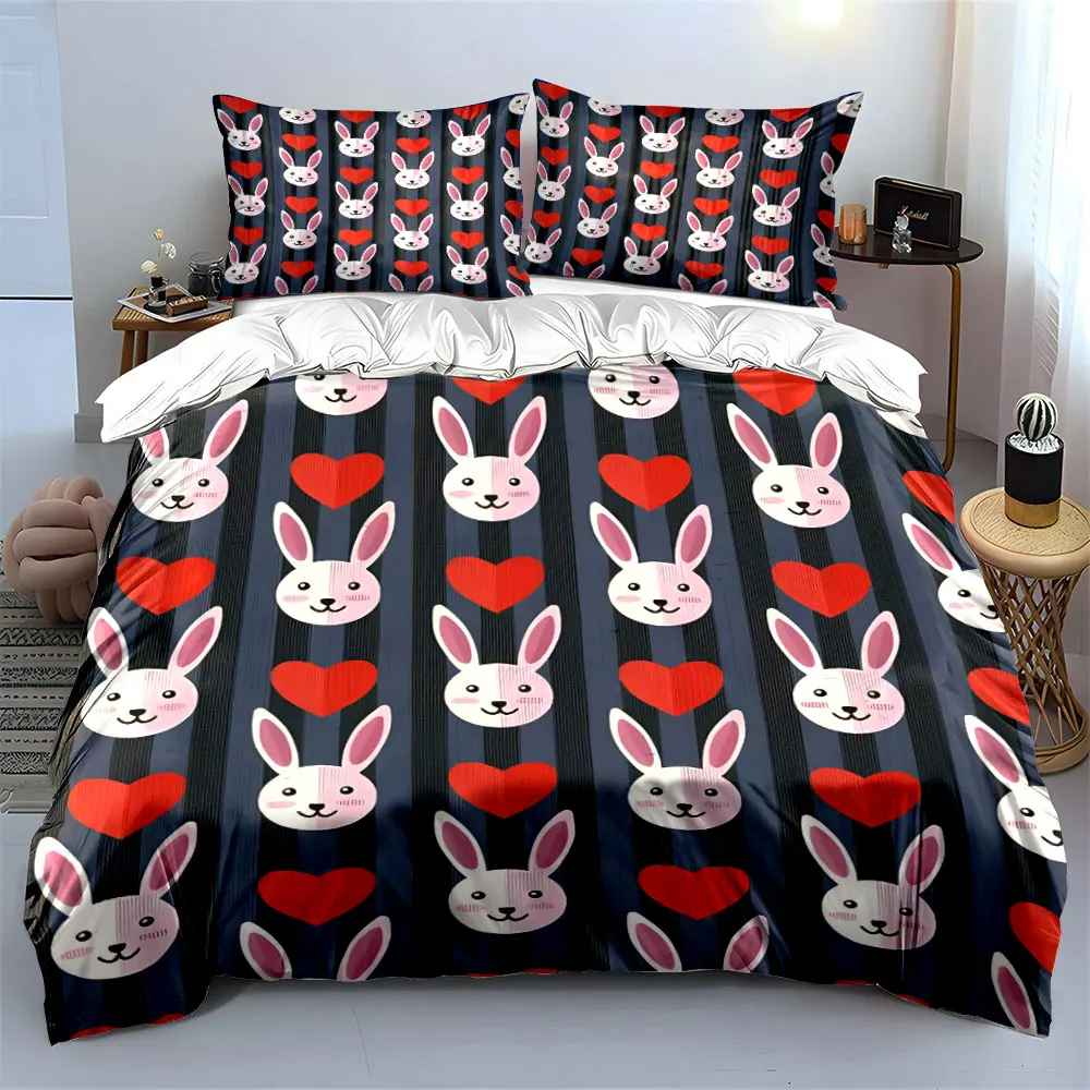 

"Rabbit Heart Three-Piece Decor Set" Soft Skin-Friendly Bedding Set Includes 1 Duvet Cover And 2 Pillowcase, Gift