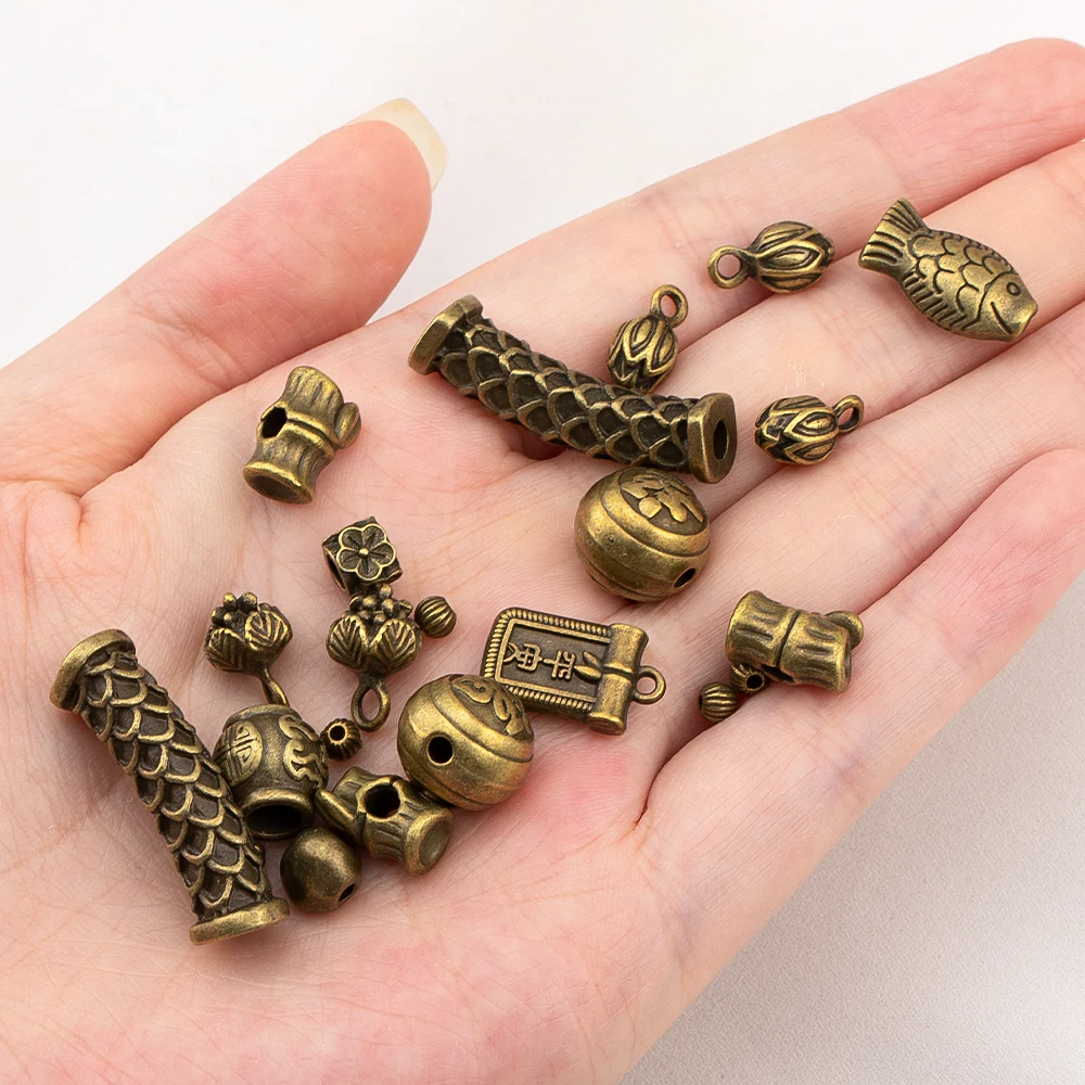5 Alloy New Chinese Style Vintage Bronze Bead Pendants for Braided Bracelets DIY Jewelry