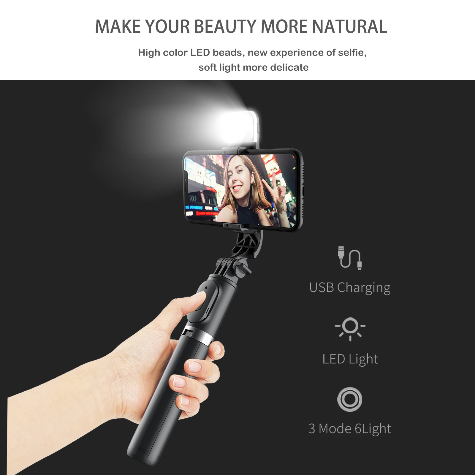 Cell Phone Selfie Stick Tripod with Wireless Bluetooth Remote Beauty Fill Light Extendable Phone Stand Live Streaming Video