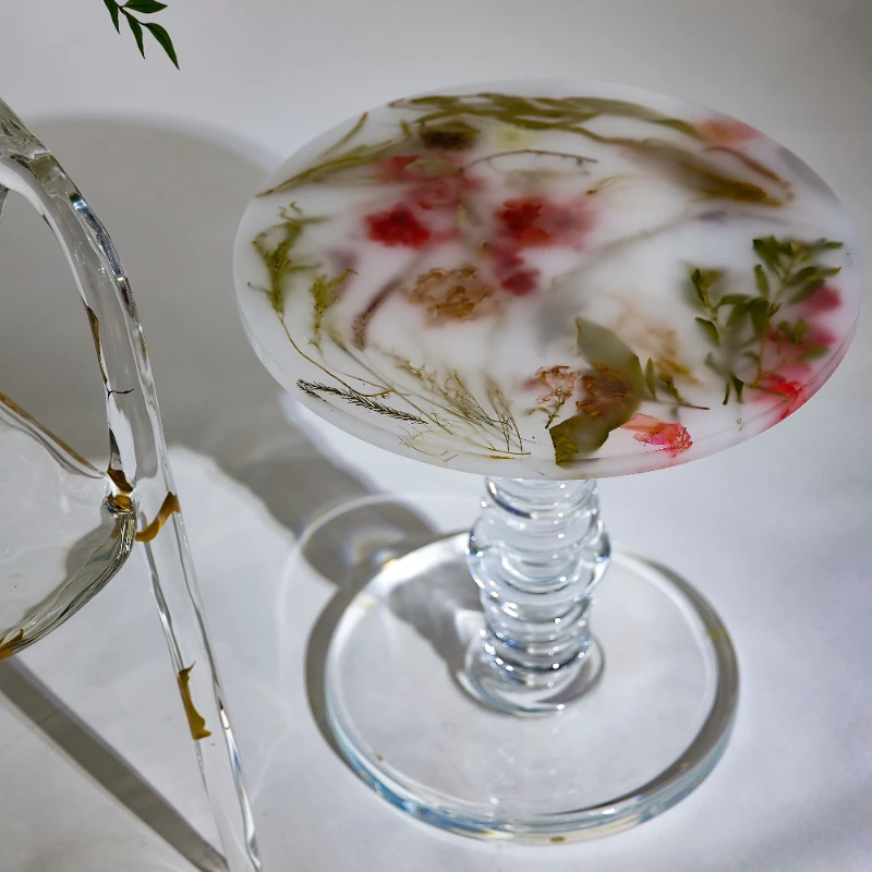 Top luxury round coffee table with natural floral acrylic (non-epoxy) decorative furniture
