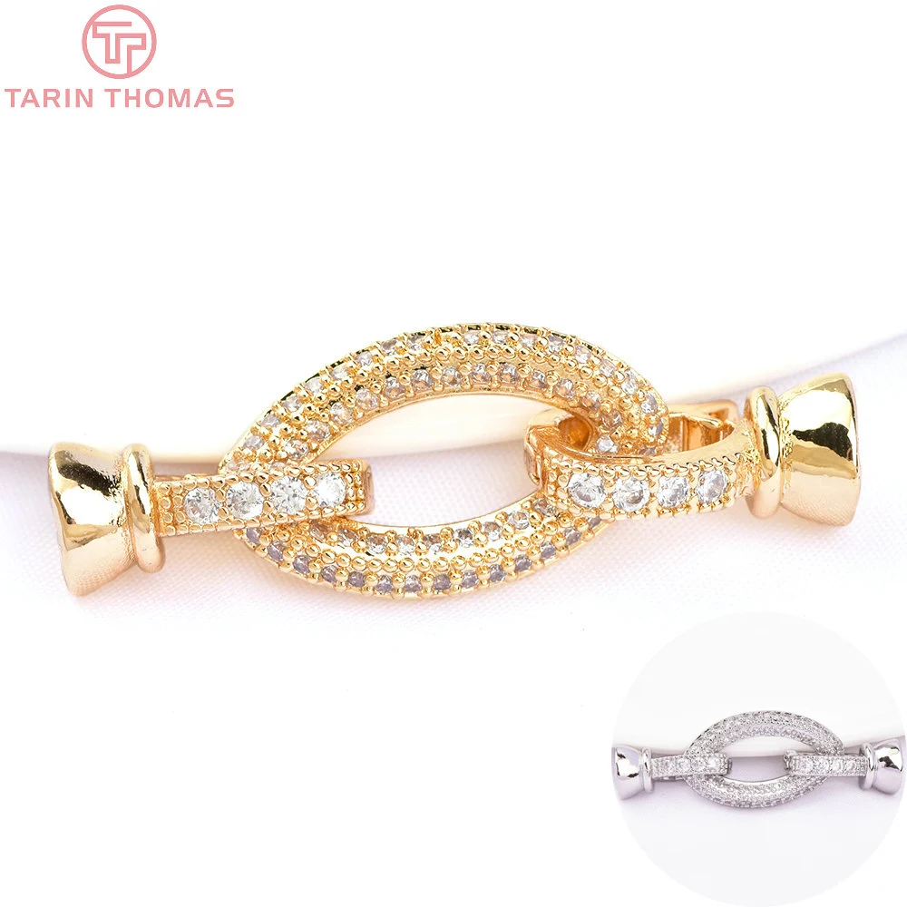 (6382) 2PCS 12x37.5MM 24K Gold Color Brass with Zircon Bracelet Connector Clasp High Quality Diy Jewelry Accessories Wholesale