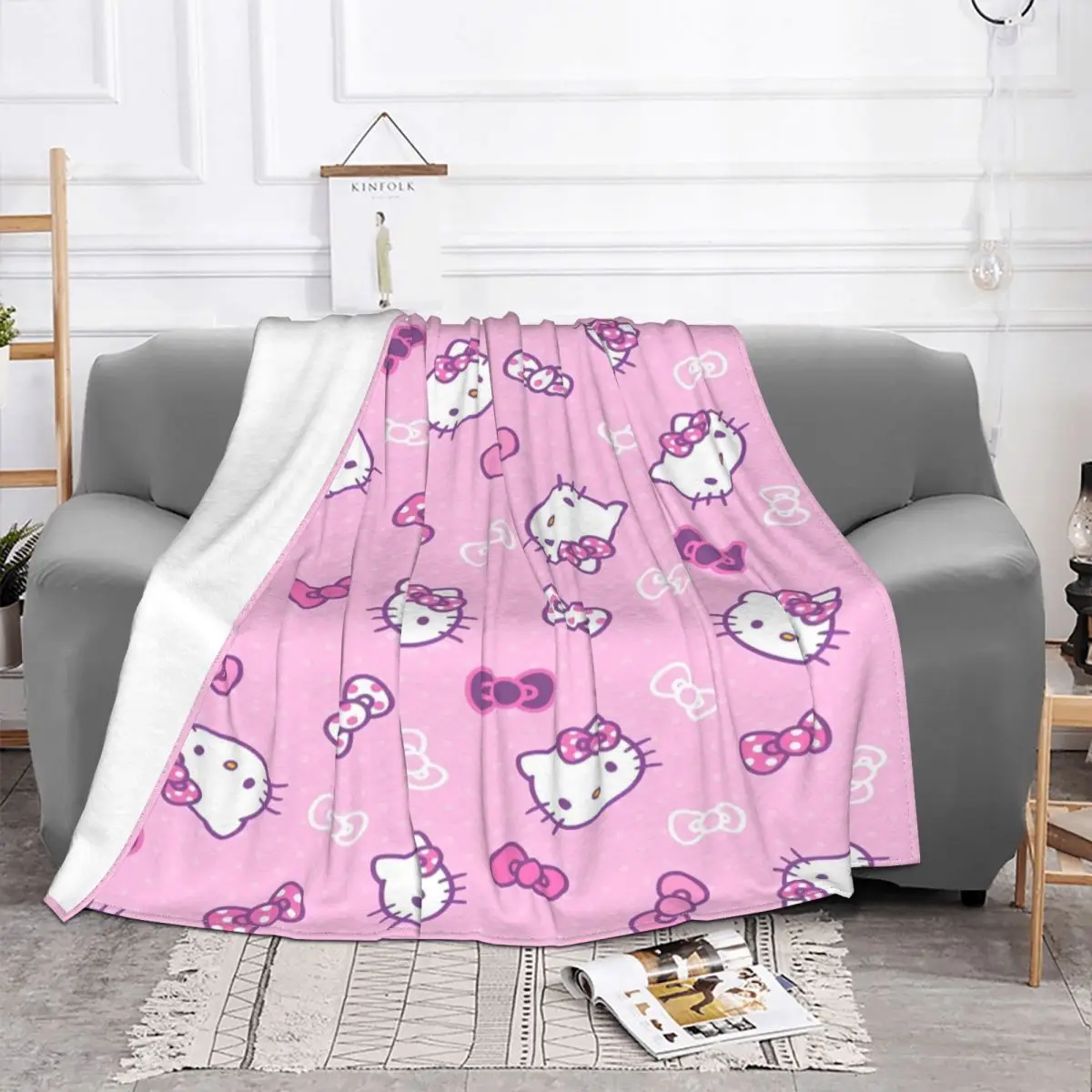 Official Hello Kitty Pink Cute Blanket Cover Flannel Ultra-Soft Throw Blanket for Outdoor Travel Bedspread