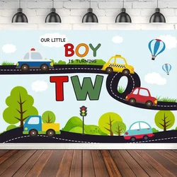 Photography Backdrop For Transportation Kids 2nd Birthday Party Background Car for Boys Girls Cake Table Decorations Supplies