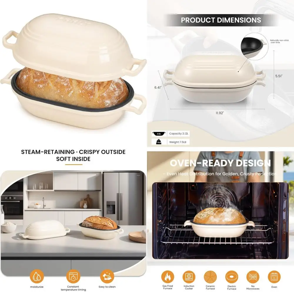 

Oval Cast Iron Dutch Oven with Lid for Sourdough Bread Baking, 9 x 5.8 Inch, Perfect for Homemade Bread Baking