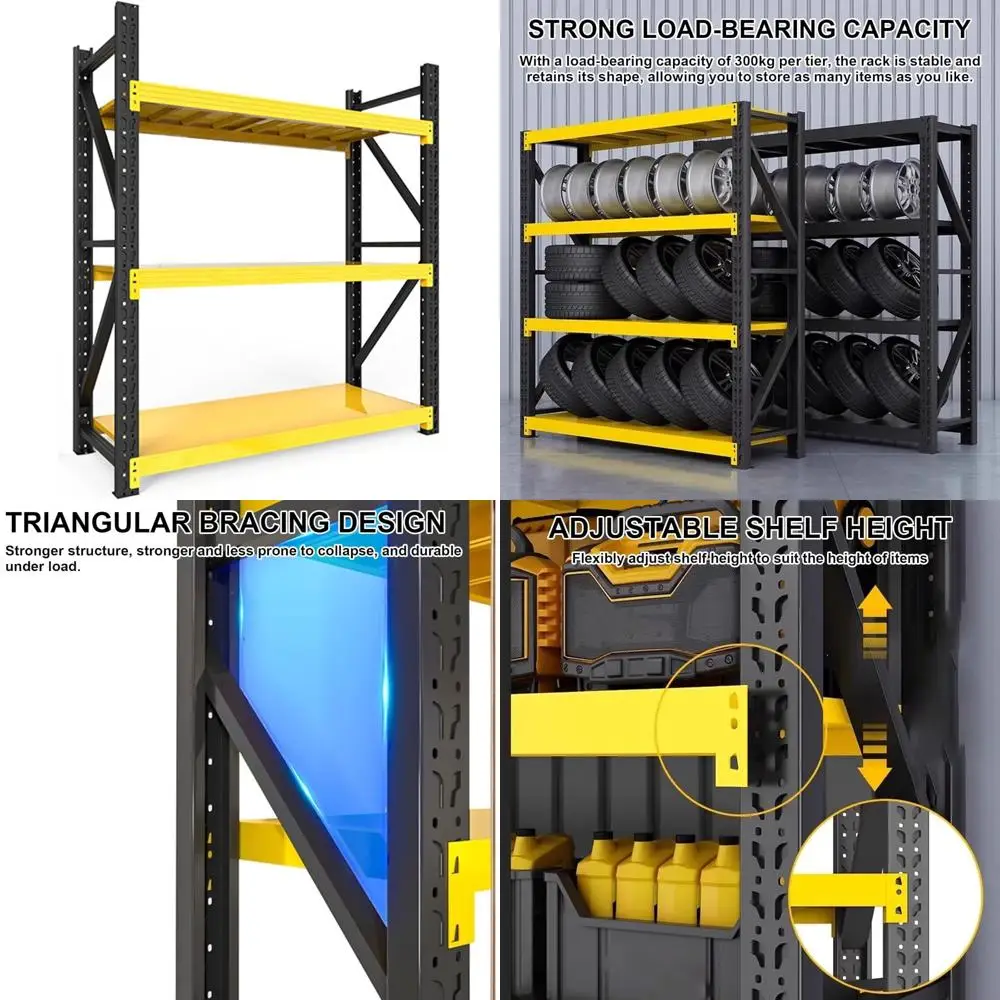 أرفف جراج معدنية قابلة للتعديل شديدة التحمل - رفوف تخزين صناعية من 3 طبقات للمستودعات والسوبر ماركت