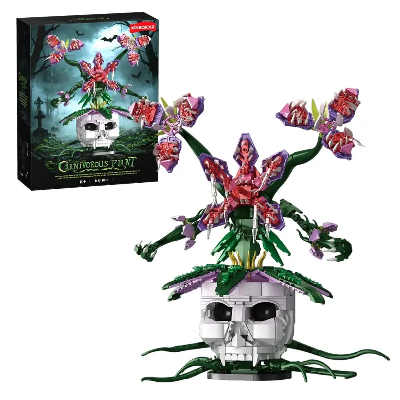 KQ404 Gothic Skull Flower Model Building Blocks Detailed Bricks Set Creative Hobbyist Toy for Adults Home Office Desk Display