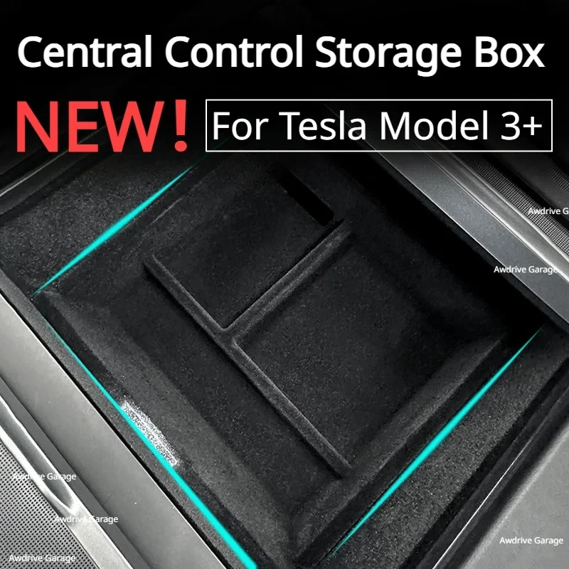 

For Tesla Model 3+ Central Control Storage Box Armrest Box Hidden Storage Box Flocking New Model3 Car Interior Accessories 2024