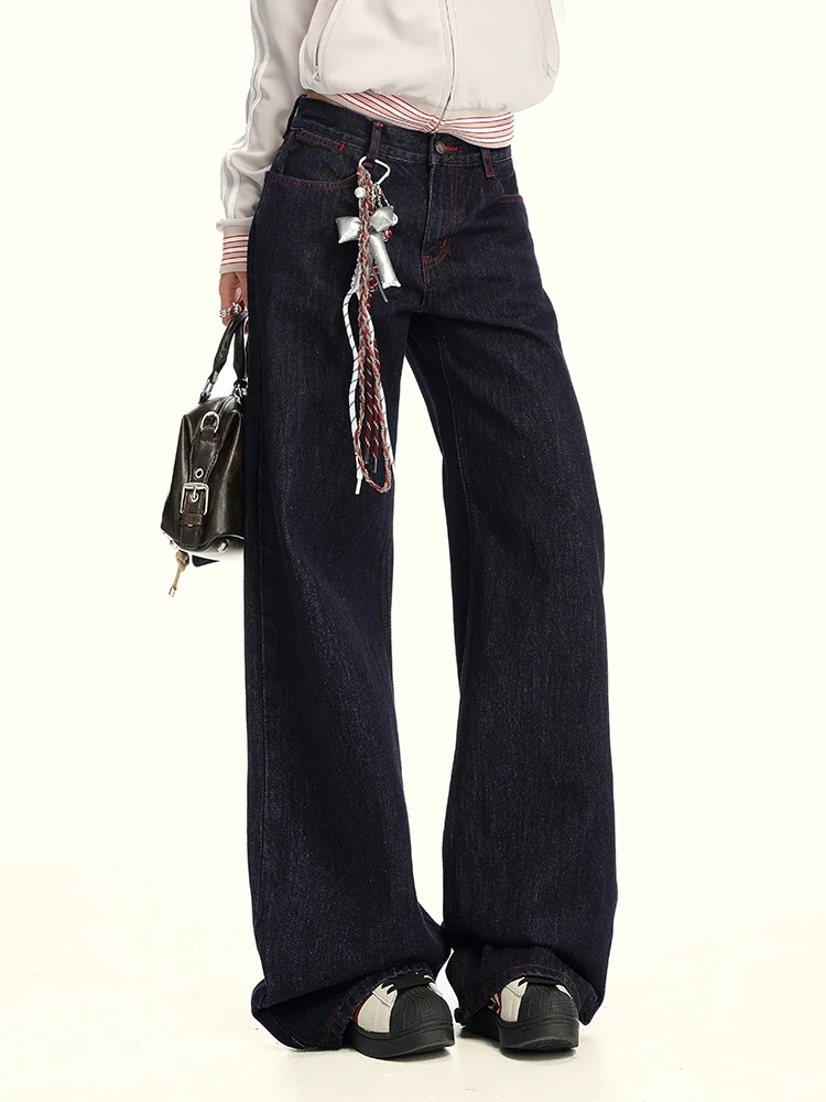 

Y2K винтажные джинсы осенние красные линии дизайн узкие широкие брюки свободные прямые брюки универсальные модные