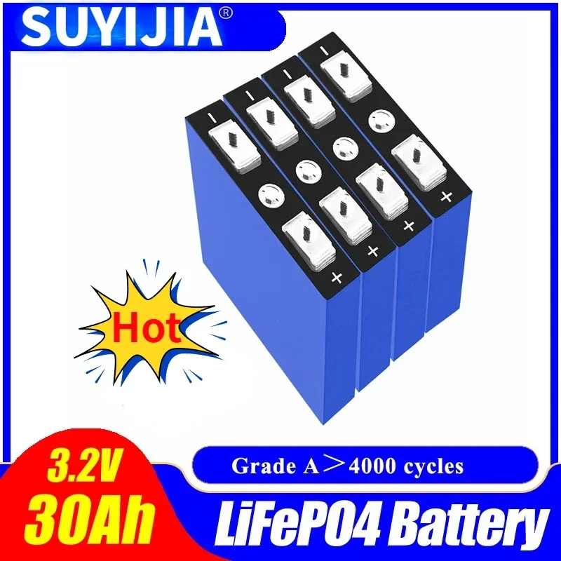 3.2V 30Ah LiFePO4 Battery Rechargeable Cell Lithium Iron Phosphate for Diy 12V 24V 36V 48V Solar Energy Household Power Supply