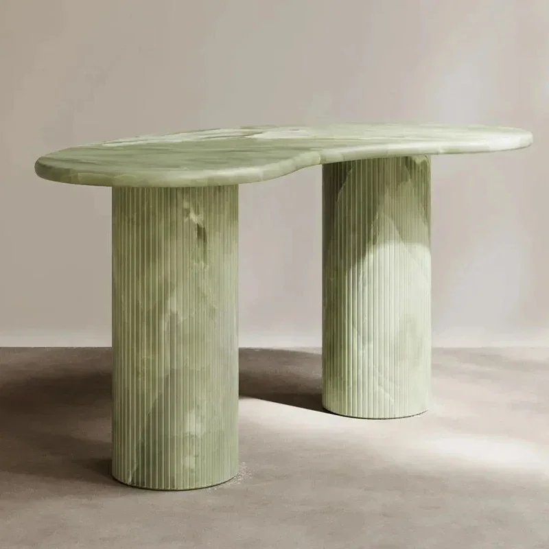 #Dream Home Premium Italian Travertine Marble Dining Table, Sculptural Fluted Natural Stone Table with Irregular Tabletop