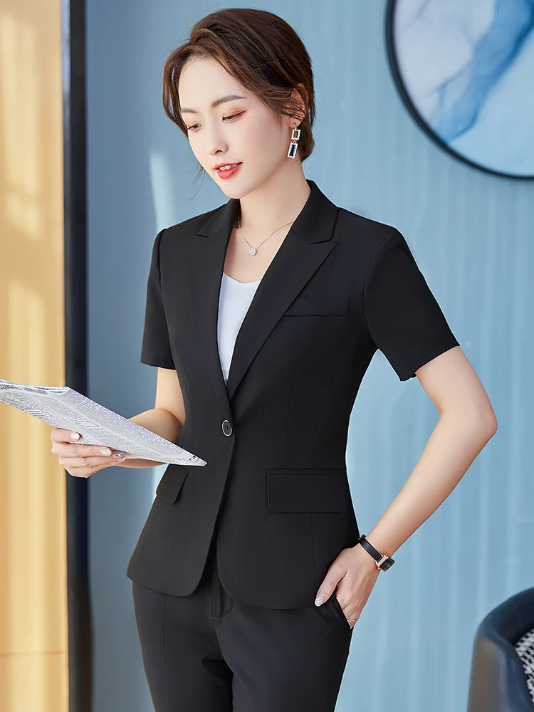 Black Short Sleeve Suit Jacket Women's Summer Thin Professional Formal Workwear Interview Manager Elegant Business Outfit