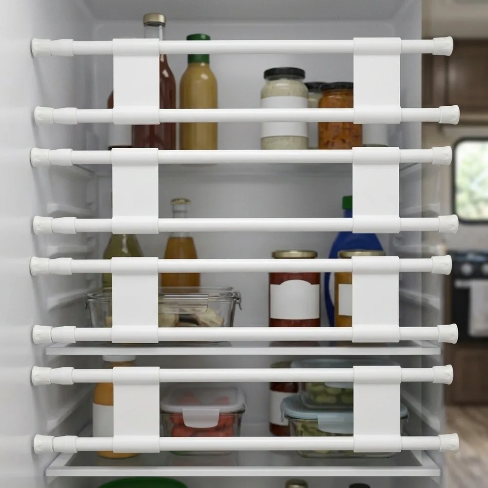 For RV Fridge Organizer Bars 4 Piece Set Double for row Adjustable Tension Rods for Caravan For Refrigerators 40 to 70 cm Length