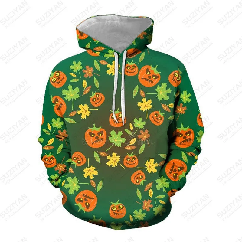 2023 baru Sweater Halloween teror labu tengkorak 3D Digital cetak pria dan wanita musim gugur/musim dingin berkerudung Sweater