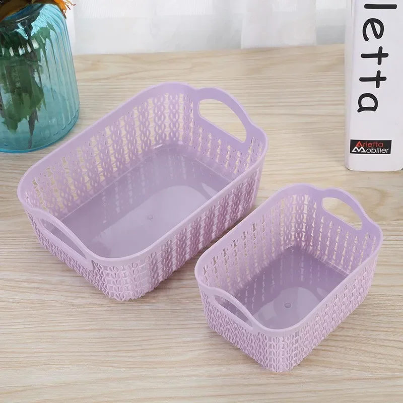 Storage Basket Hollow Portable Sundries Carved Out Rattan Plastic Organizer Container Kitchen Home Office Multicolor Available