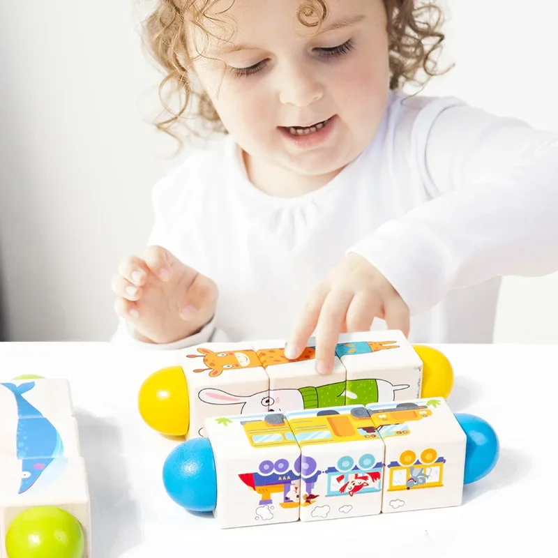 Wooden Puzzle Children Early Education Puzzle Wooden Rotating Animal Puzzle Game Tabletop Game m