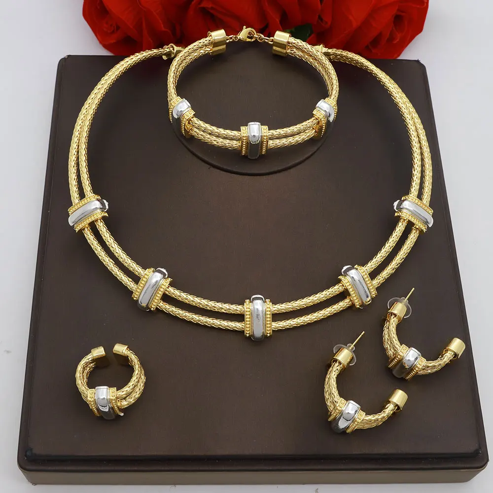 

Classic 4pcs 2 Rows African Dubai Jewelry Set For Women Wedding Party Cubic Zircon Italian Bridal Jewellery