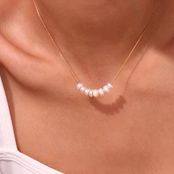 E.B.belle Elegant multiple small freshwater pearl pendant thin chain stainless steel necklace woman Jewelry on the neck