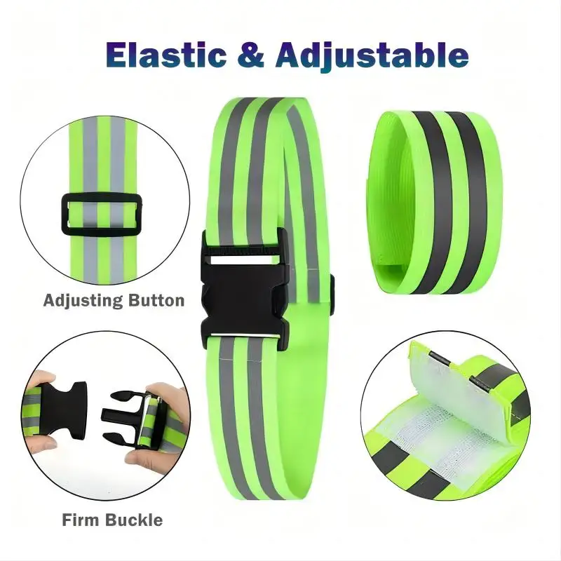 Reflective Running Gear 3 Pcs Set, High Visibility Security Bands For Arm Wrist Leg Ankle,Waist Belts, For Night Walking Cycling