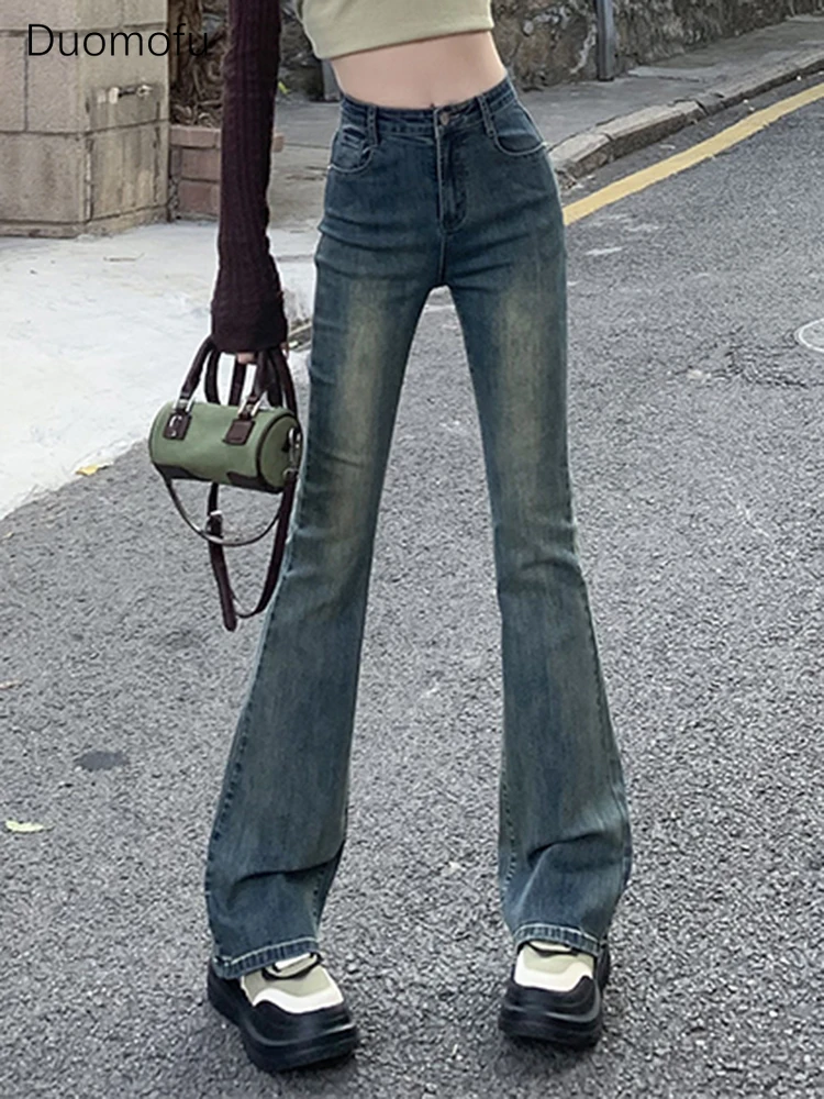 Duomofu Fashion Zipper Button Street Casual Spring Jeans donna Classic vita alta Slim Simple Washed Vintage Flare Jeans femminili