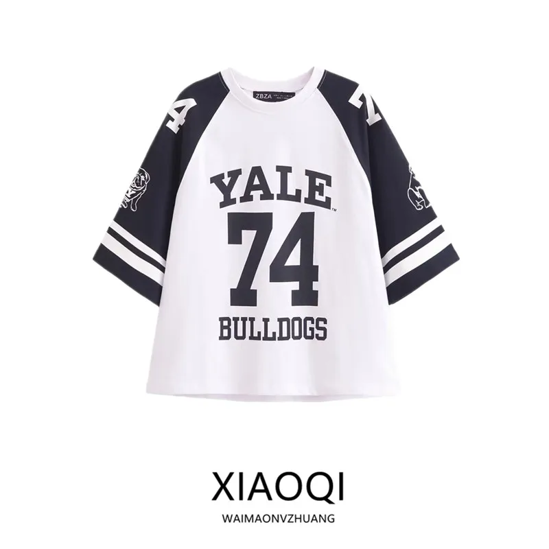 

Summer New Arrival Women's Casual Cotton Loose ort Sve round Ne T-irt Versatile Print Top for Ladies