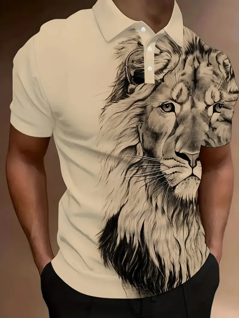 الذئب الأسد الحيوان طباعة ثلاثية الأبعاد مطبوعة قميص بولو رجالي موضة الراحة جولف تنس القمم الصيف المتضخم كول زر الملابس 2025