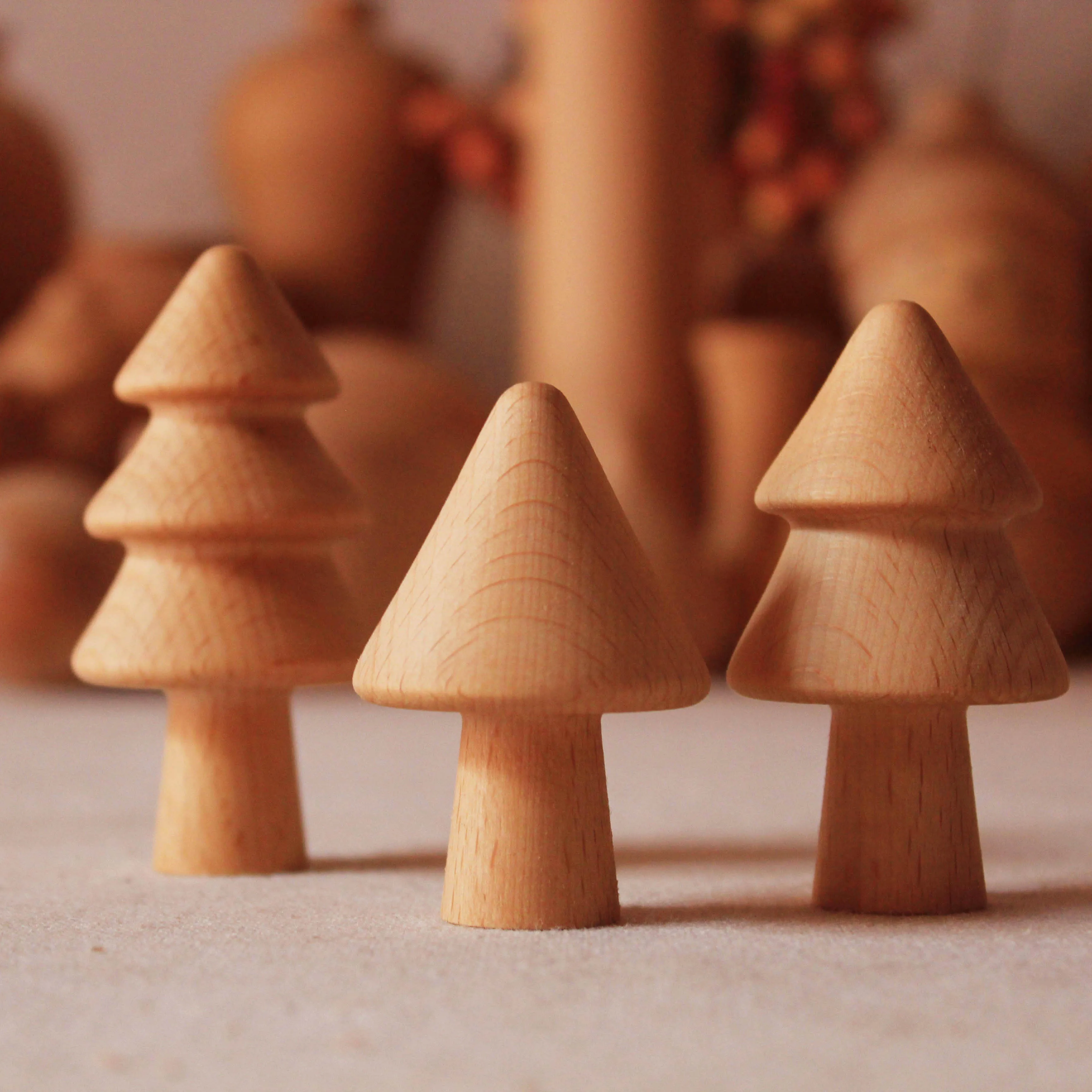 

Solid wood Christmas small tree decorations with hooks and natural wood style