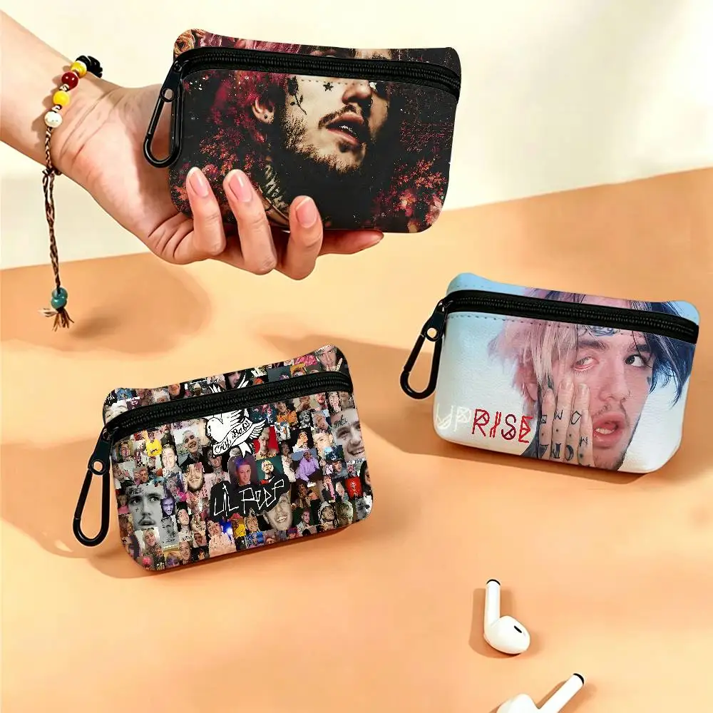 Classic Emo Rapper L-Lil P-Peep White Oxford Cloth Zipper Coin Purse Lightweight Hanging Key Pouch Card Holder For Daily Use