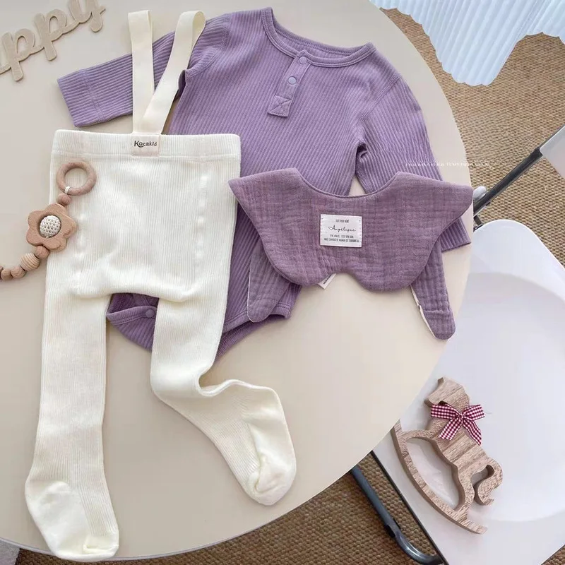 New spring and autumn collection of baby and infant base layer sets, including long-sleeved bodysuits, triangle-shaped onesies,