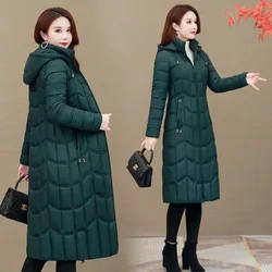 Casaco feminino grosso e comprido com capuz, casaco reto elegante, moda coreana, Parkas femininas, casaco de inverno, 2022