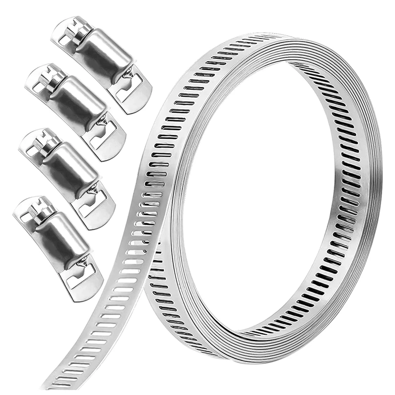 Hose Clamps Stainless Steel Adjustable 3Meters Hose Clamp Set Snail Clamp Band 4 Fasteners For Home Gas Pipe Water Pipe