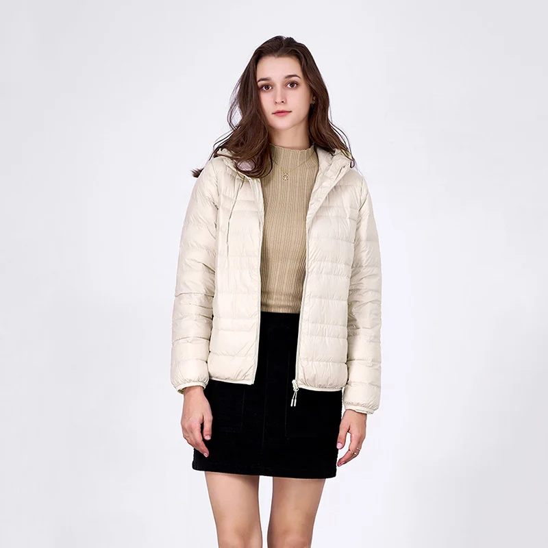 Veste en duvet de canard blanc clair pour femme avec capuche, vêtements d'extérieur fins, manteau de style simple, document solide, Schincompatible, nouveau, automne, hiver, 2024