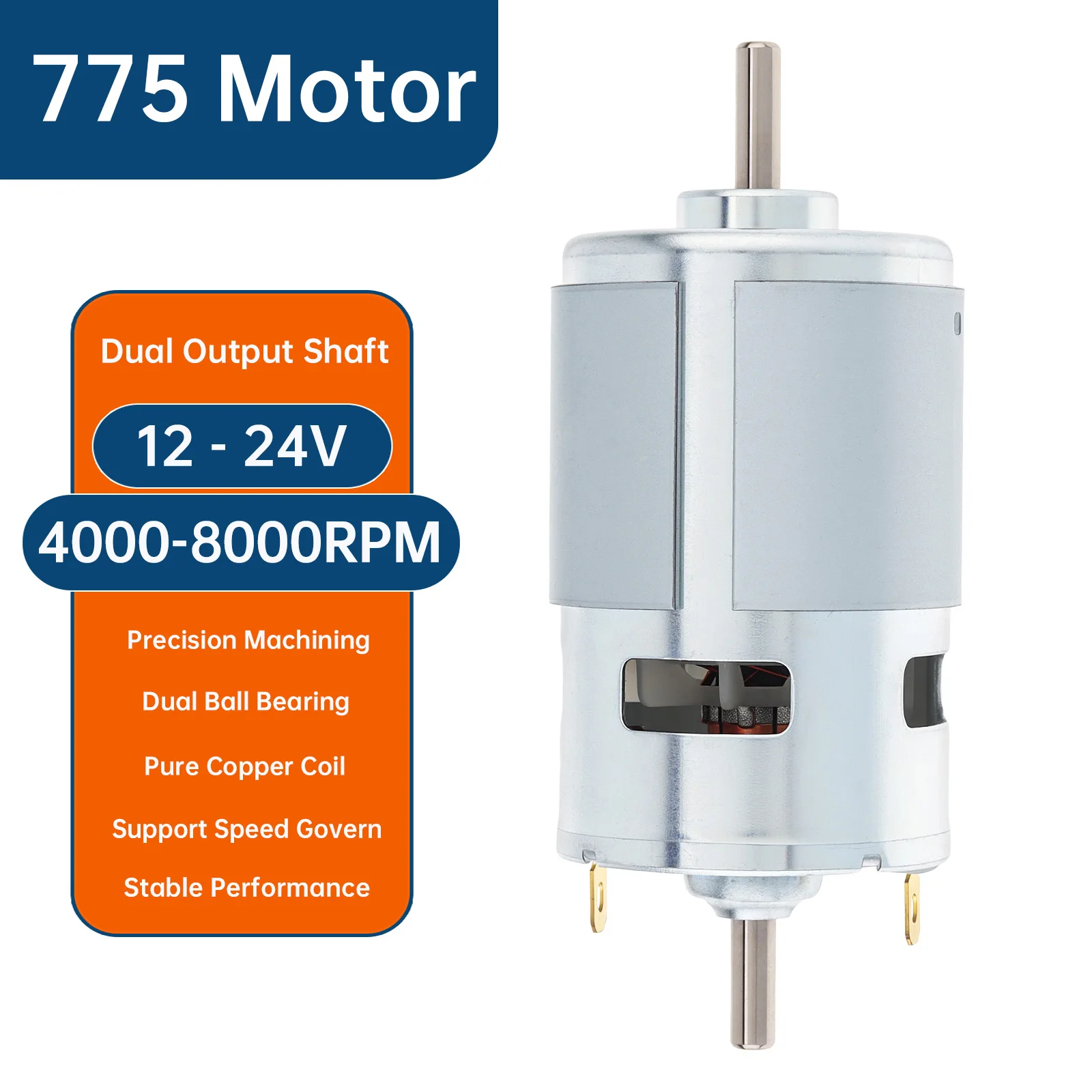 RS775 DC Motor Double Output Shaft 4000 8000 RPM 12V 24V RS 775 DC Motor For DIY Power Tools with Double Ball Bearing