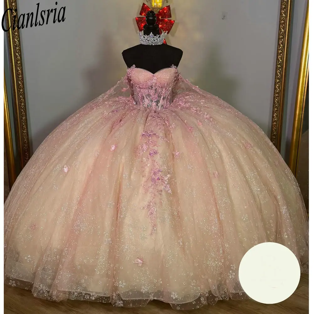 Vestido De quinceañera con lentejuelas y cristales brillantes, traje De baile con tirantes finos, ilusión dulce, 15 Años