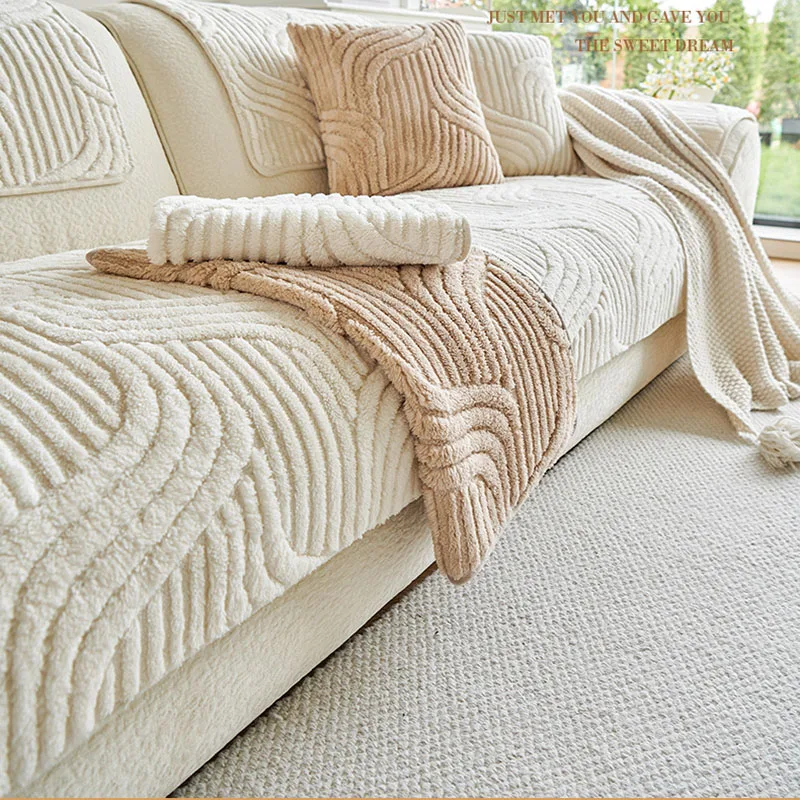Autumn and Winter Solid Thick Cloth Towel Nordic Velvet Anti-Slip Sectional Sofa Cover Armless Anti-Dirt Furniture Protector