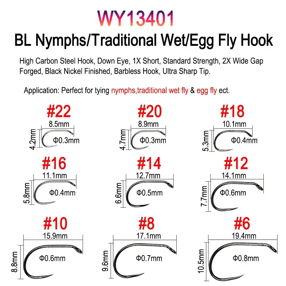 Vampfly 50 teile/paket mit Widerhaken und Widerhaken fischen Fliegen binde haken Nymphen puppe Ei Fliege trockene Fliege nasser Fliegen haken 60 ° Winkel Jig Nymphen haken