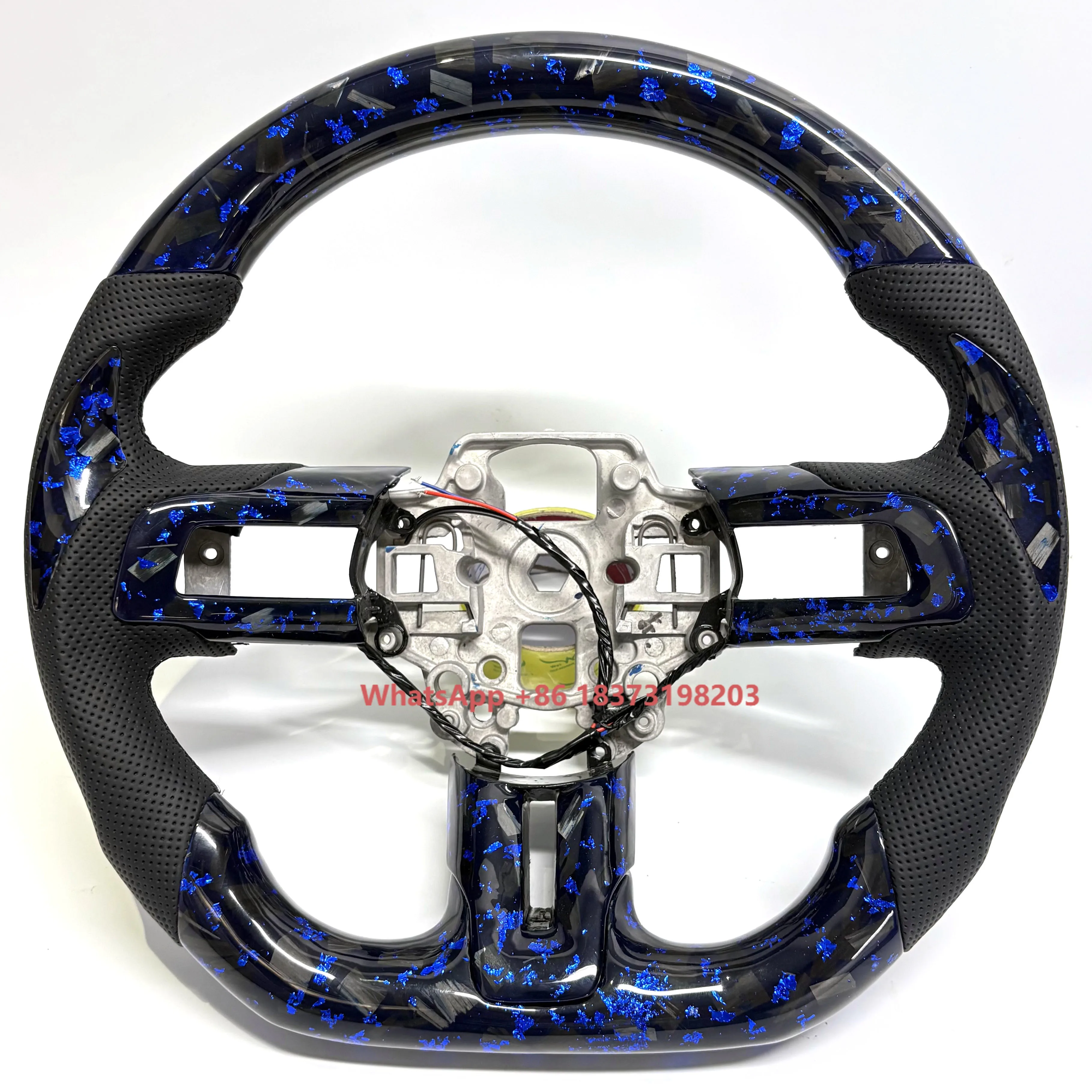 

2014-2023 for Mustang Factory Price Customized Steering Wheel Blue Forged Crushed Carbon with Leather Personalized