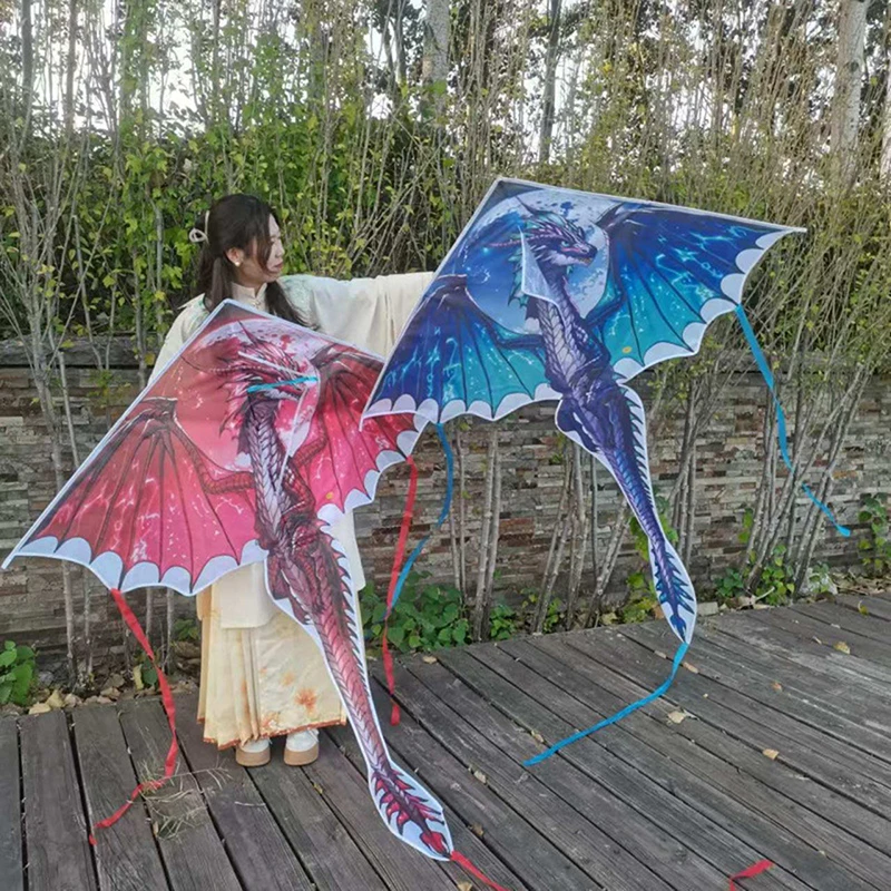Aquilone de dragão pterosaur de 1,4 m para crianças e adultos, brinquedo de brincar ao ar livre com cauda, fácil de voar