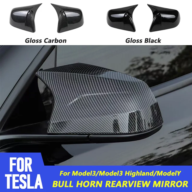 

Mirror Cap Covers Ox Horn Style Compatible with Tesla Model3 ModelY Model3 Highland 2018-2024 Side Mirror Cover Cow Horn Look
