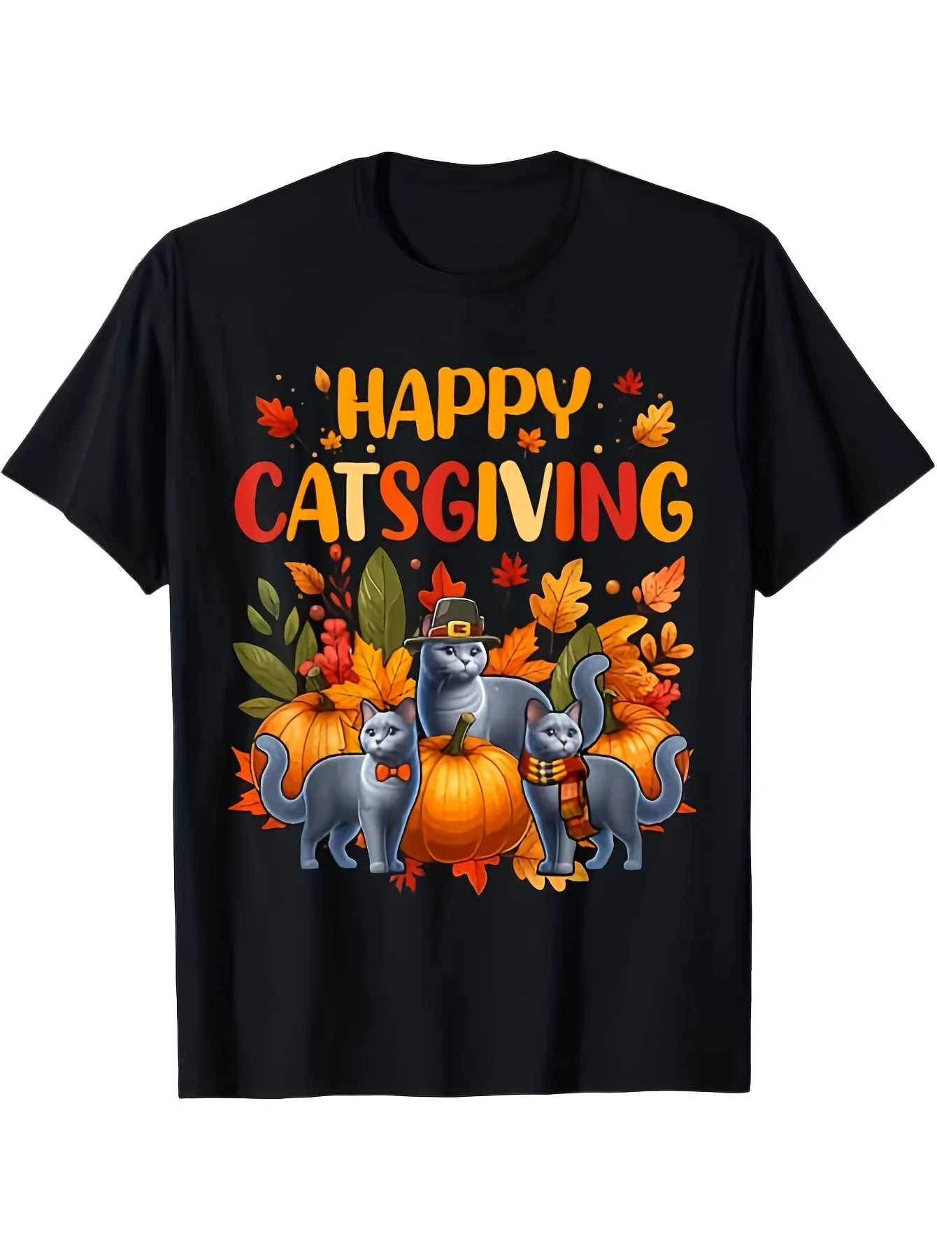 Adorable Thanksgiving Cat in a Pilgrim Hat T-Shirt for a Joyful Catsgiving