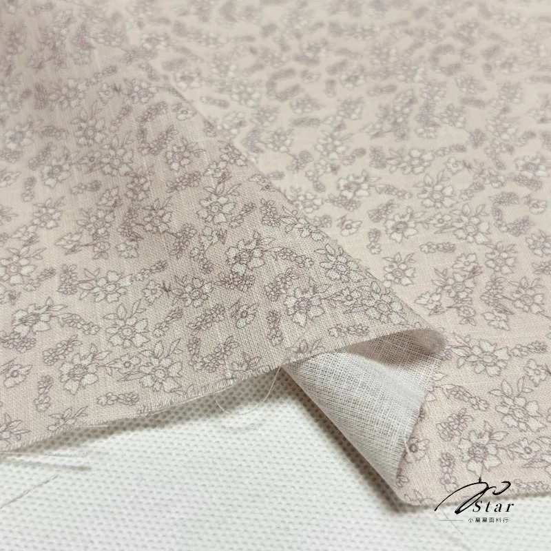 2Meter Nude Pink Printed Slub Fabric Thin Shirt Dress Cotton and Linen Fabric Spring and Summer