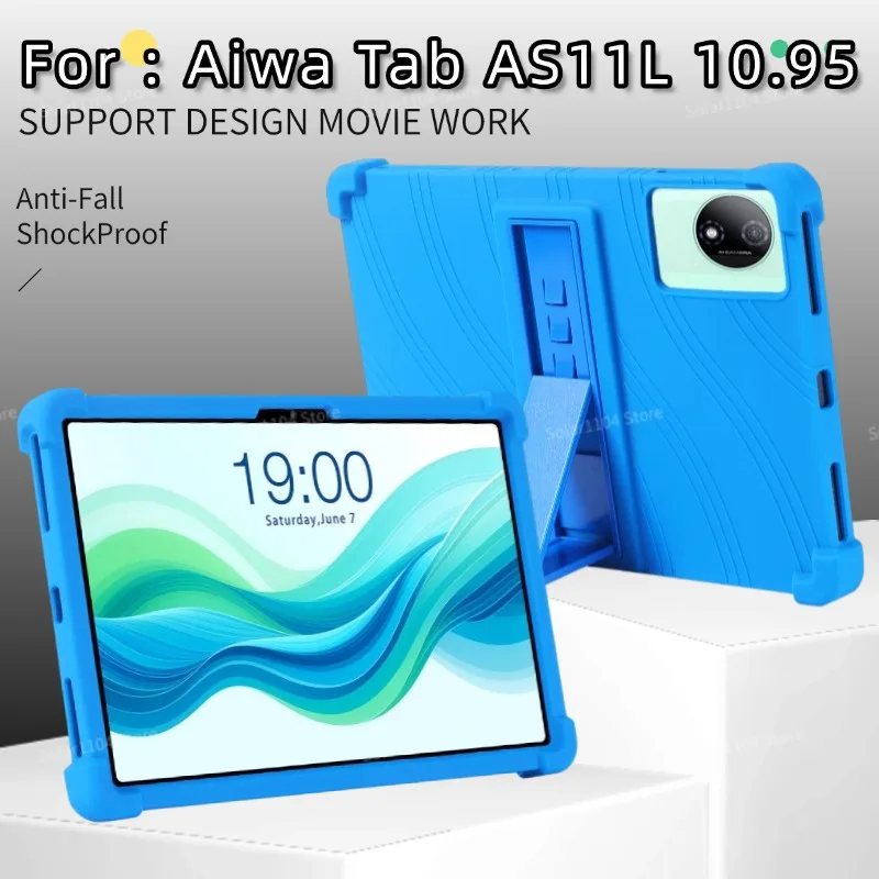 

Case for Aiwa Tab AS11L 10.95-inch Tablet, Kid-Friendly Soft Silicone Adjustable Stand Protective Cover Sleeve