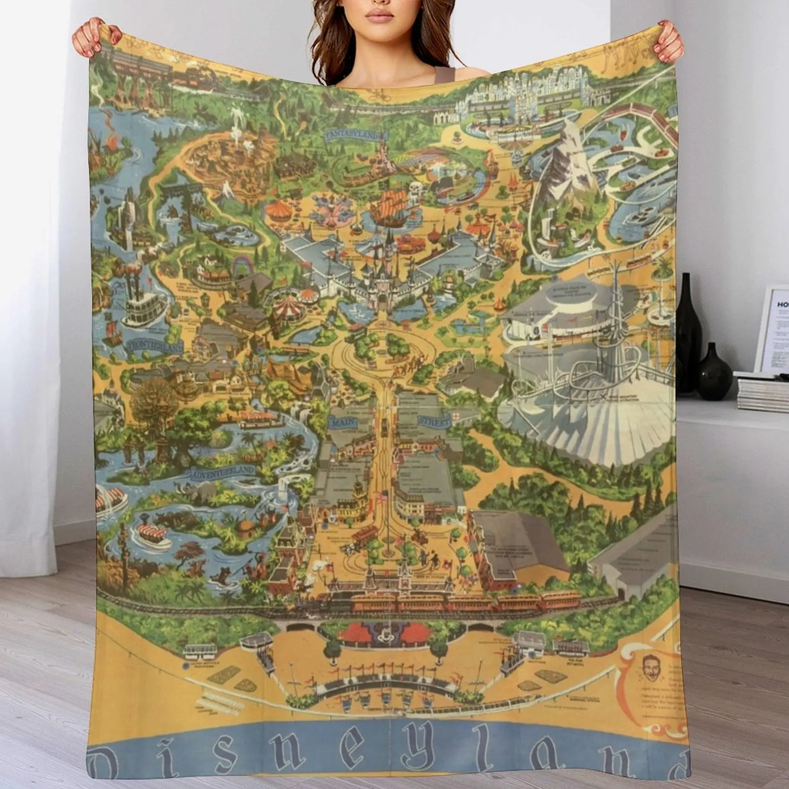 

Theme Park Vintage Map Throw Blanket Warm Napping Blanket for Office Couch Bed