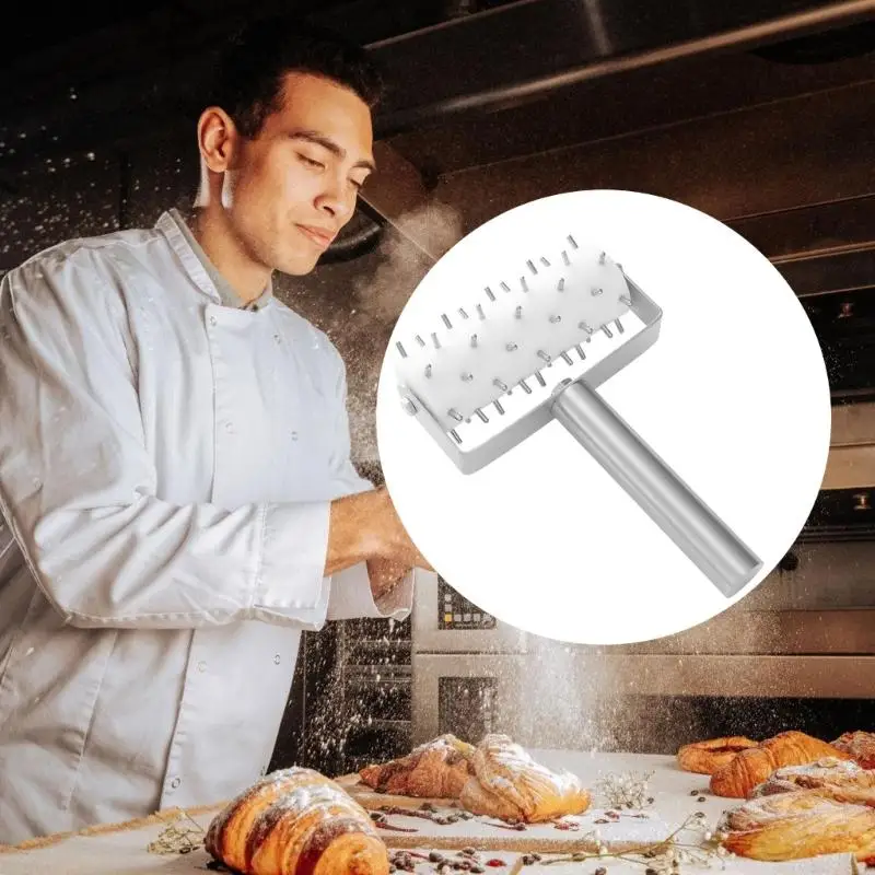 Studded Dough Wheel for Pizza Making with Stainless Steel Construction, for Puncturing Pie Dough, Pastry, and Flatbread 37JD