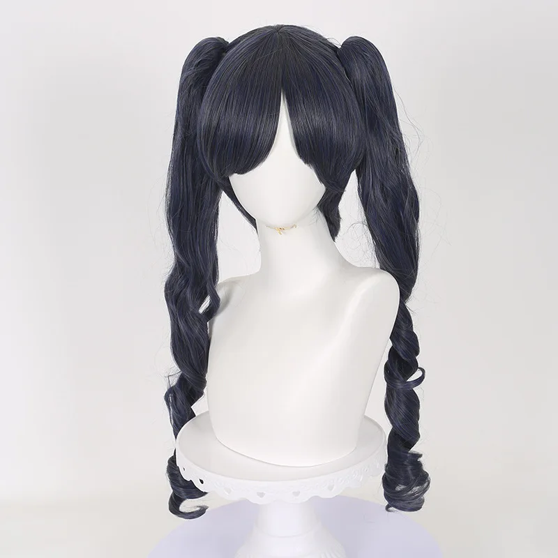 Synthetic Twin Ponytails Wig Blue Grey Long Curly Lolita Style Anime Inspired Cosplay Party Costume Fiber Hair for Girls