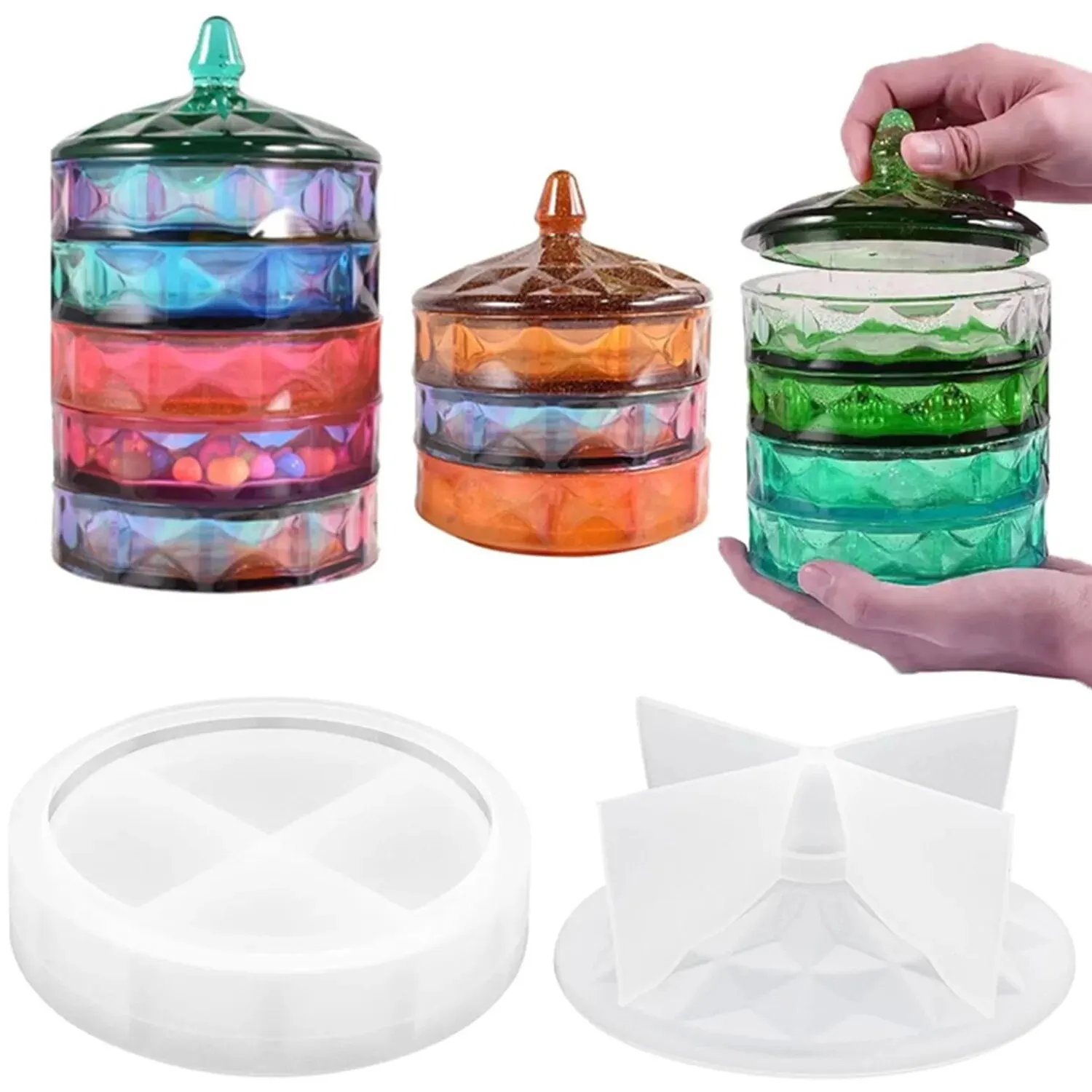 Multi-Layer Storage Resin Mold Silicone Storage Box Molds with Lid for Epoxy Casting Resin Casting Jewelry Storage Keychain Make