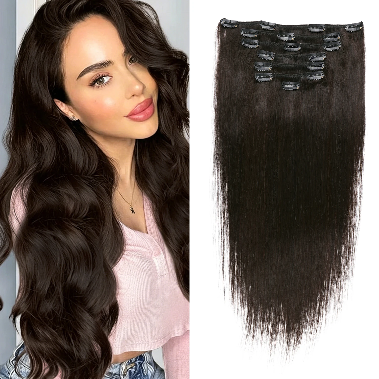 7pcs Clip in Human Hair Extensions 120g Clip in Extensions Real Human Hair Straight Remy Hair Invisible Clip Ins Hair Extensions