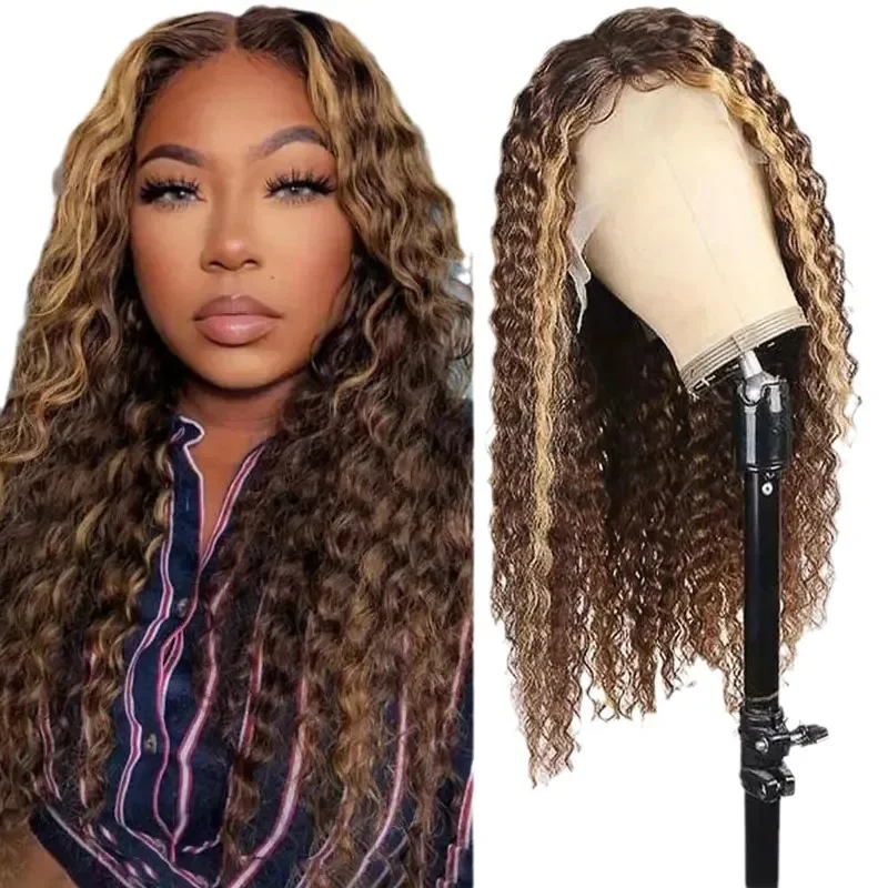 

Cross-border European and American fashion piano color wig full head cover, hot-selling front lace small curl long curly wig