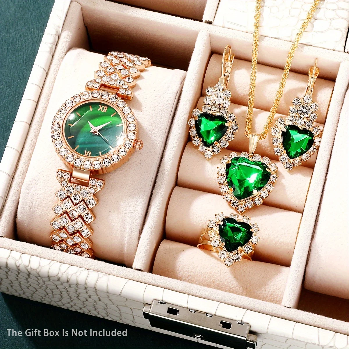 5pcs/set Women's Watch Elegant Rhinestone Quartz Watch Vintage Graphic Analog Wrist Watch & Jewelry Set, Gift For Mom Her