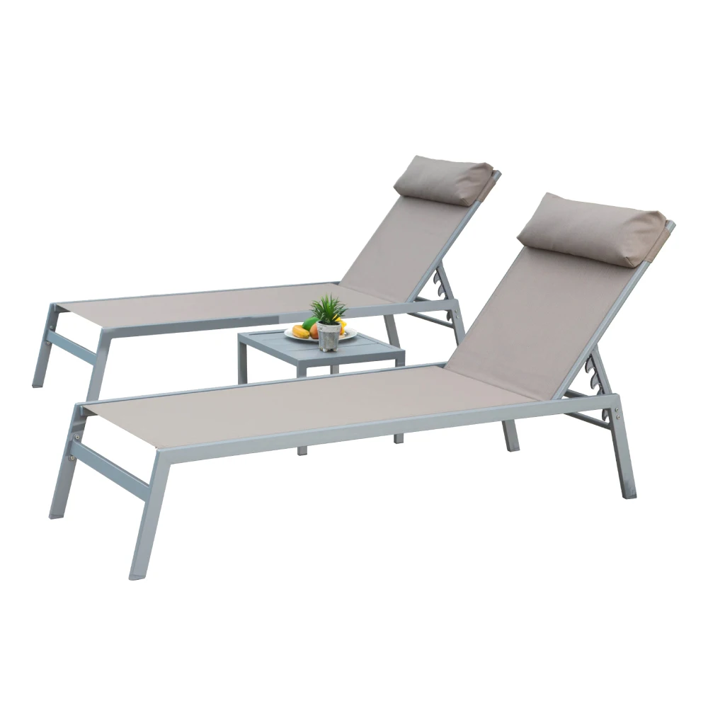 Patio Lounge Chair Set of 3, Aluminum Lounge Chair, 5 Adjustable Positions, Outdoor Lounge Chair Recliner Chair  Patio Furniture